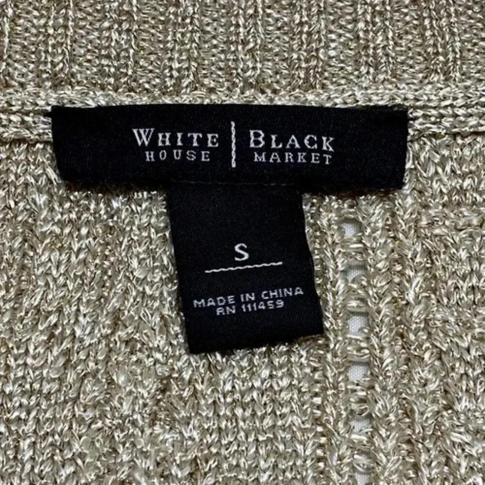 White House Black Market‎ Cardigan Sweater Women's Small Gold Metallic Knit EUC